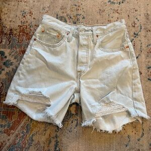 Levi's 501 Light Blue Ripped Jean Shorts